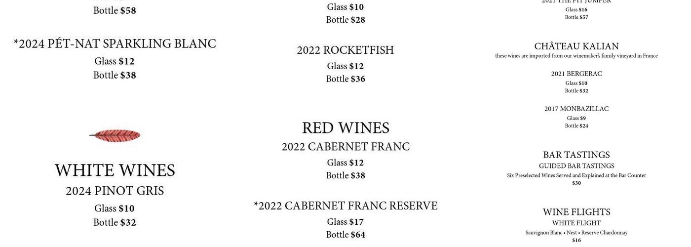 Slater Run Vineyards Menu