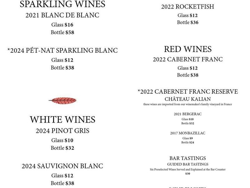 Slater Run Vineyards Menu