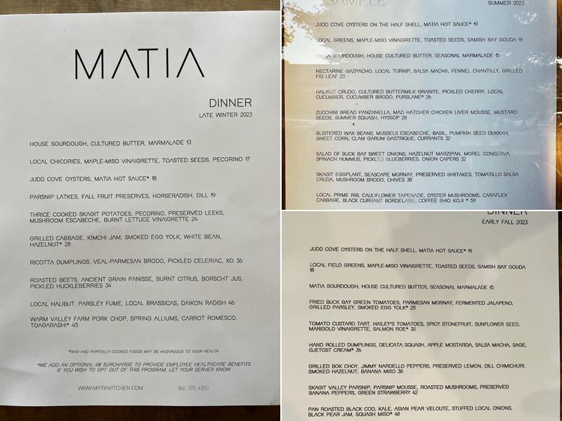 Matia Kitchen Menu