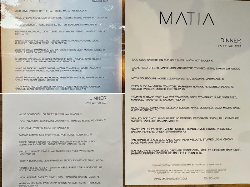 Matia Kitchen Menu