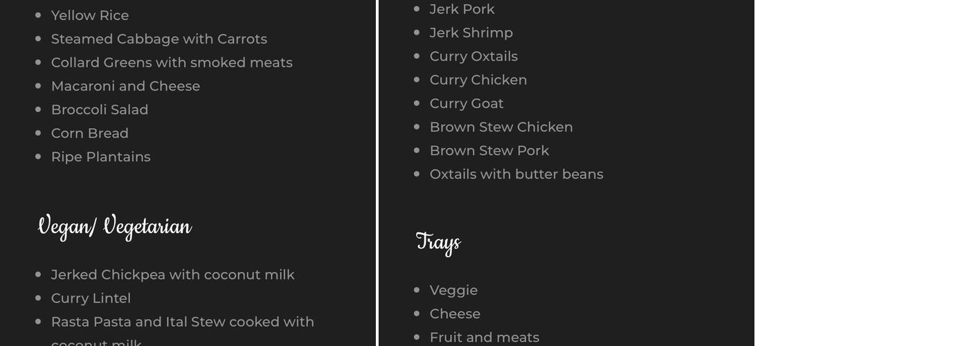 Milly's Tayse of Di Island Menu