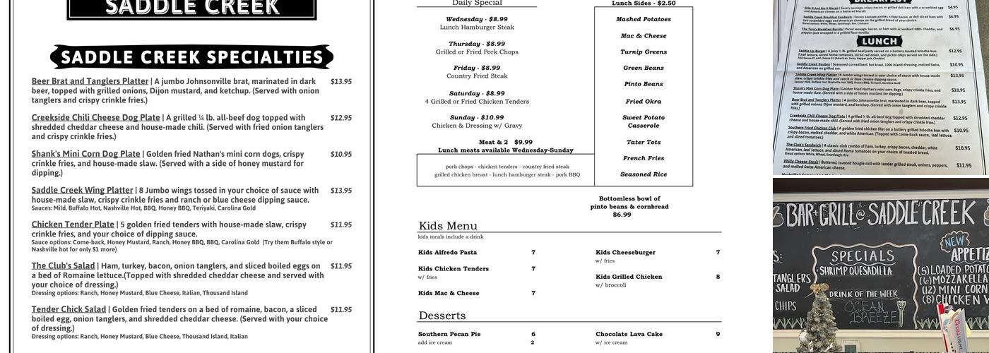 The Bar & Grill at Saddle Creek Menu