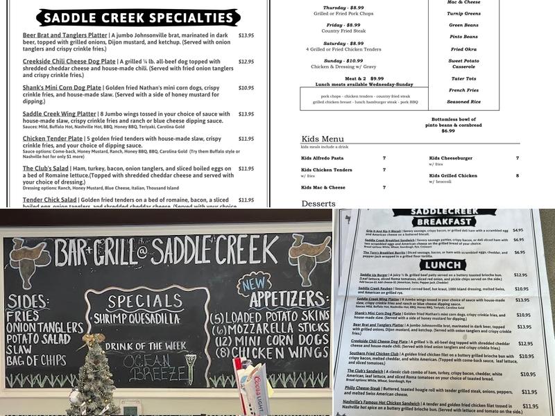 The Bar & Grill at Saddle Creek Menu