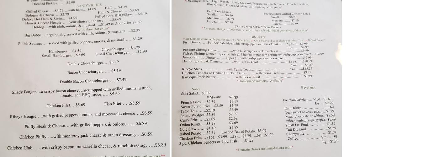 Raceway Restaurant Menu