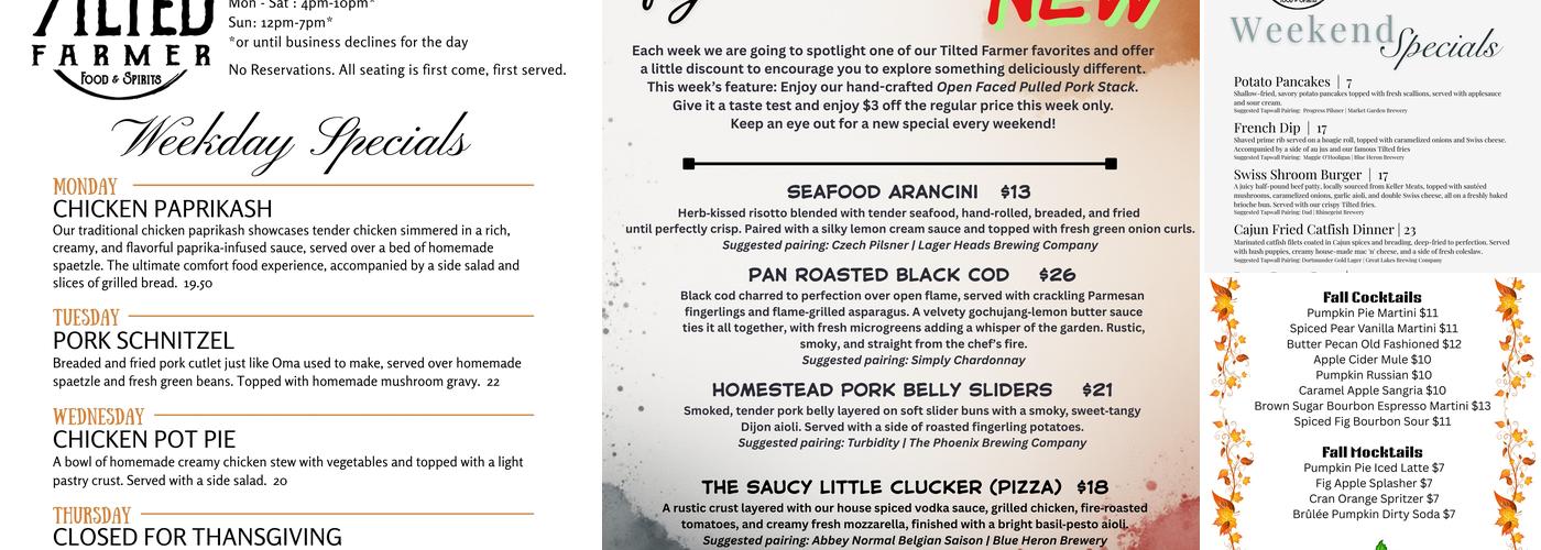 The Tilted Farmer Menu