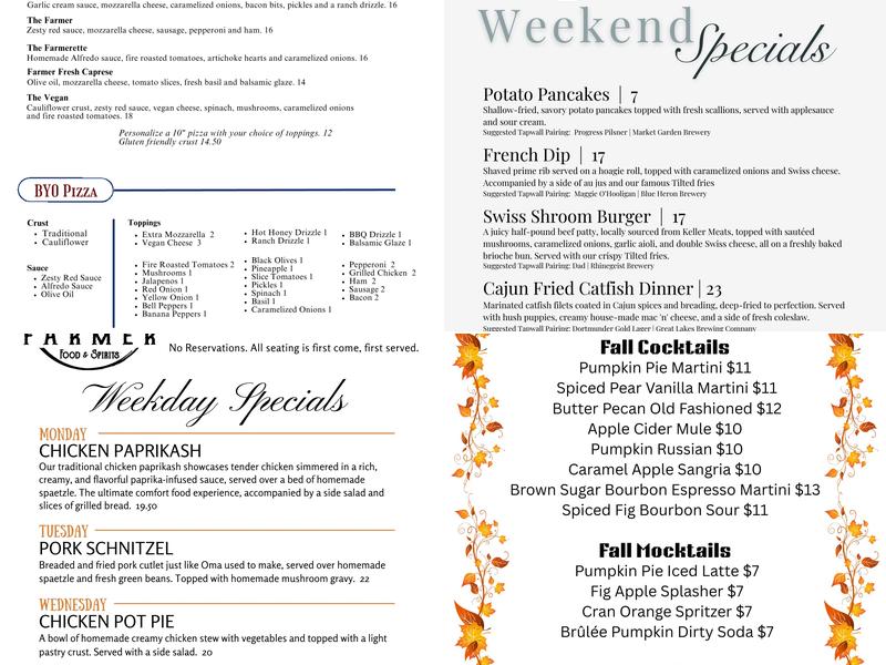 The Tilted Farmer Menu