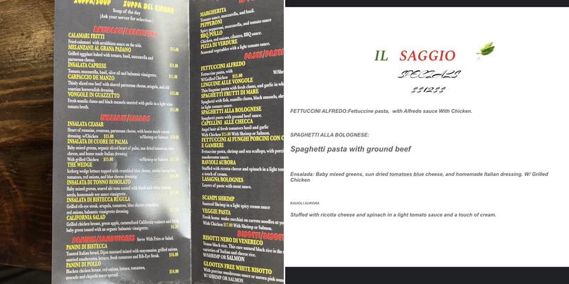 IL SAGGIO Menu
