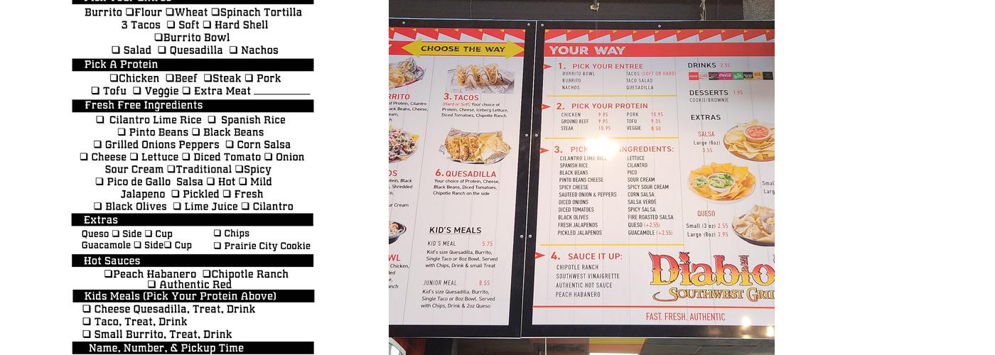 Diablo’s Southwest Grill Menu