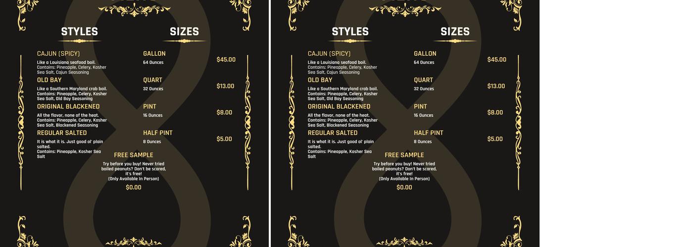 MayLee's Boiled Peanuts Menu