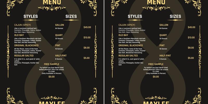 MayLee's Boiled Peanuts Menu