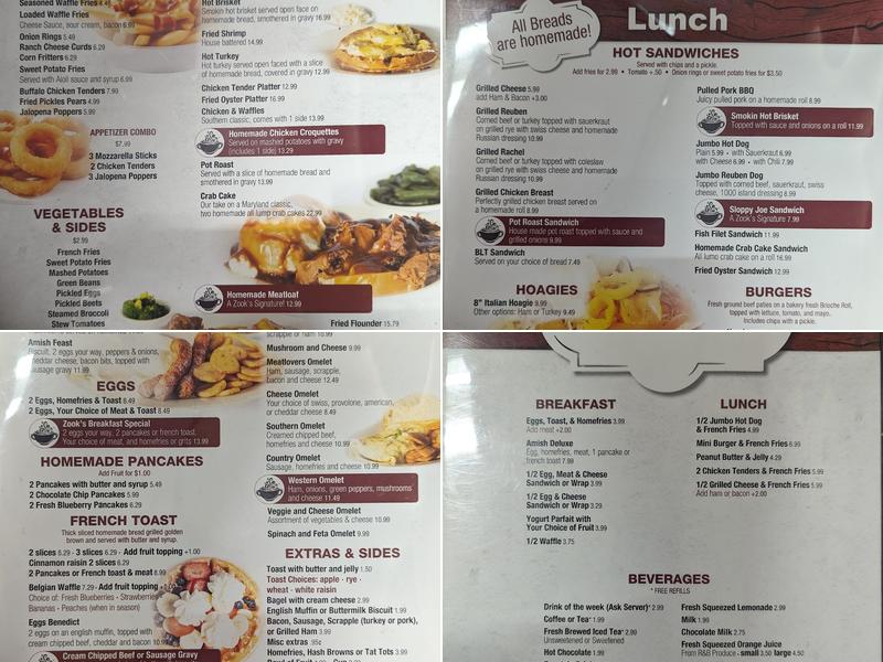 Zook's Family Restaurant Menu