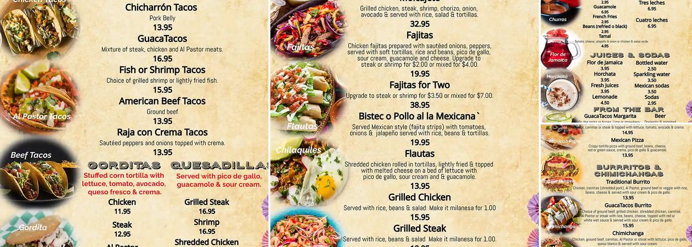 GuacaTacos - Mexican Cantina Menu