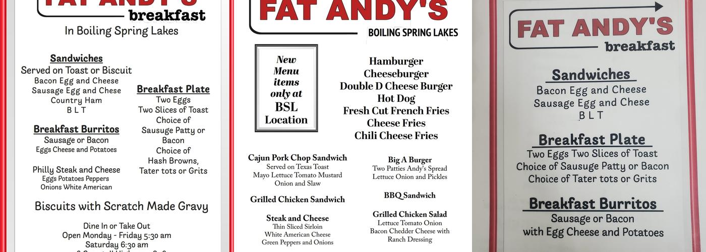 Fat Andy's Menu