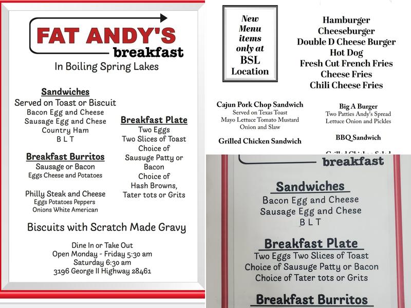 Fat Andy's Menu