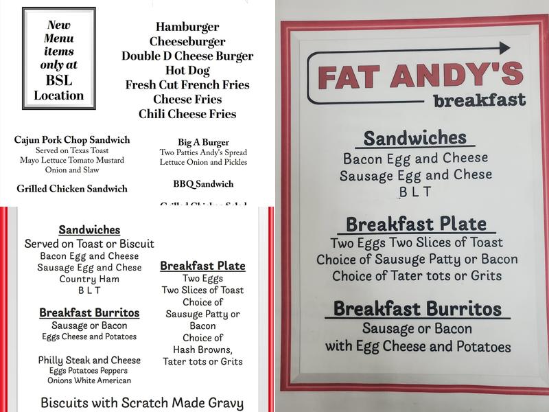 Fat Andy's Menu