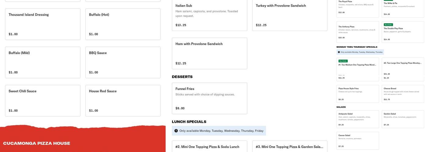 Cucamonga Pizza House Menu