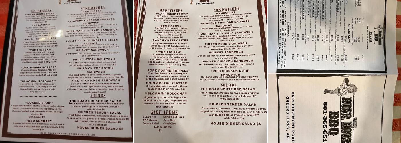 The Boar House & Pizza Menu