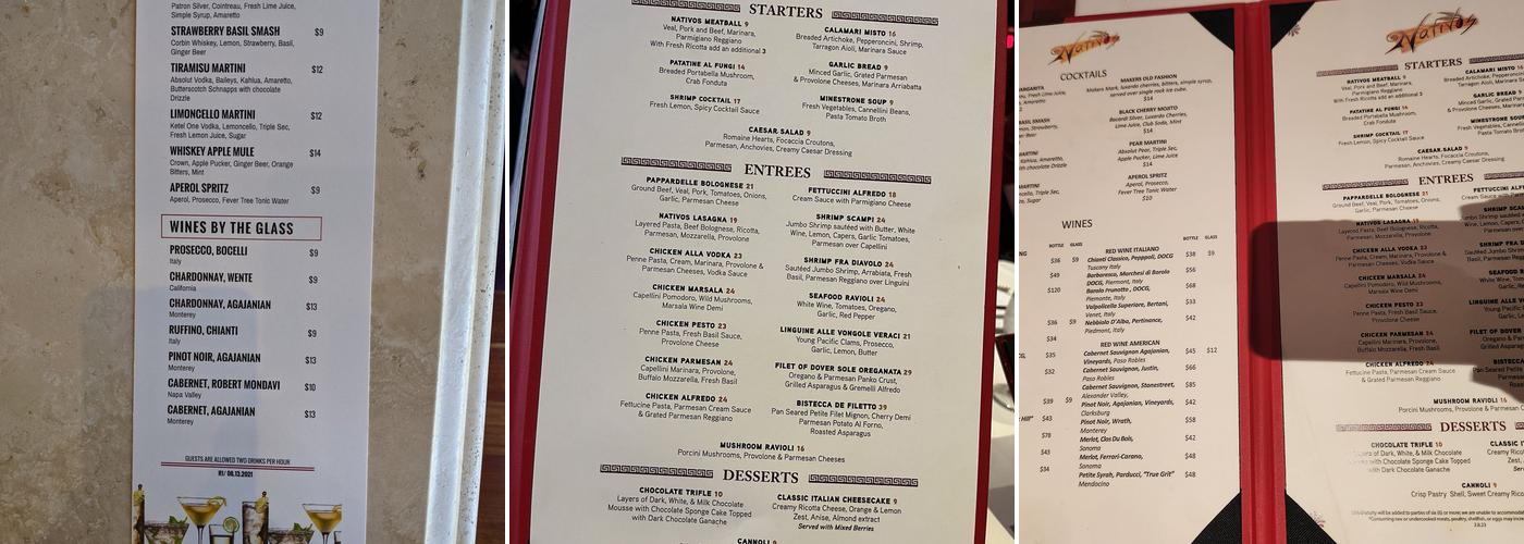 Nativos Italian Restaurant Menu