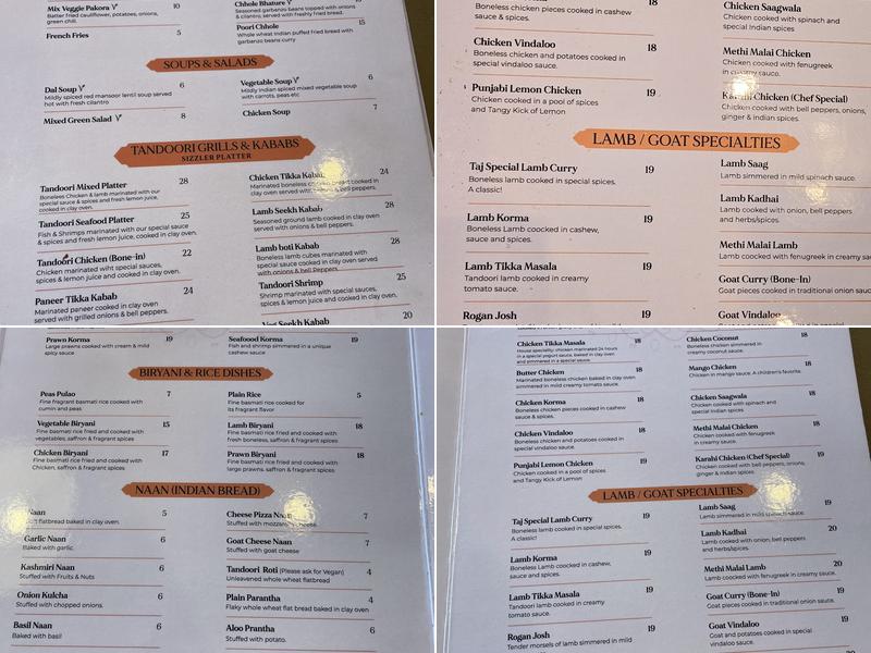 TAJ GRILL INDIAN CUISINE Menu