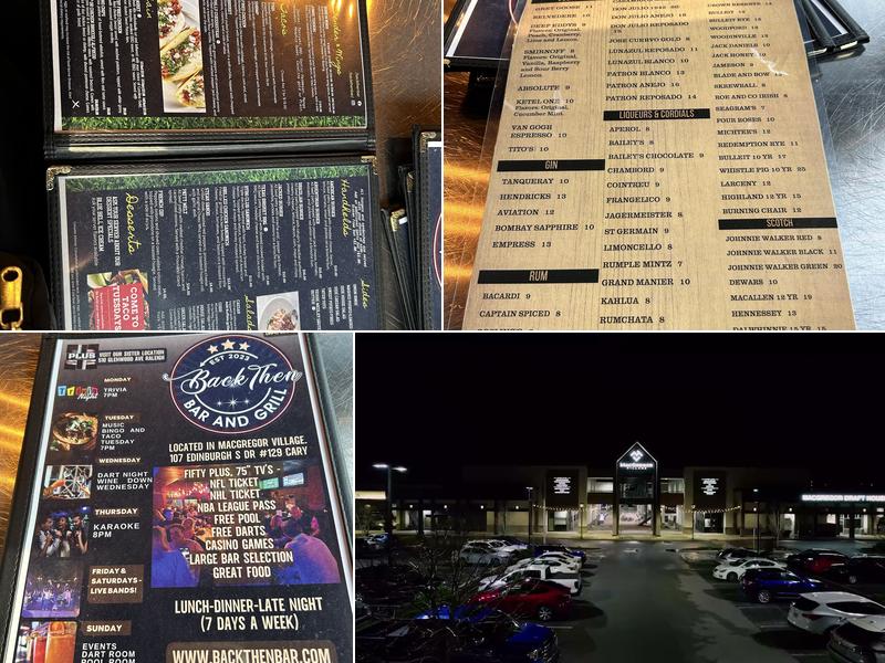 Back then Bar and Grill Menu