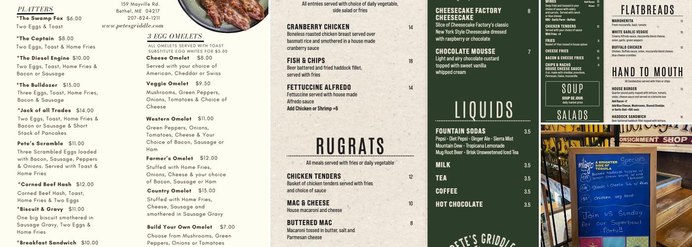 Pete's Griddle Menu