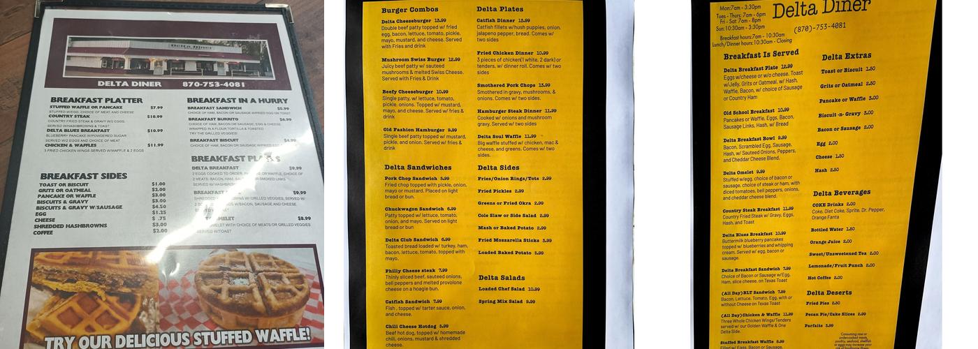 DELTA DINER Menu