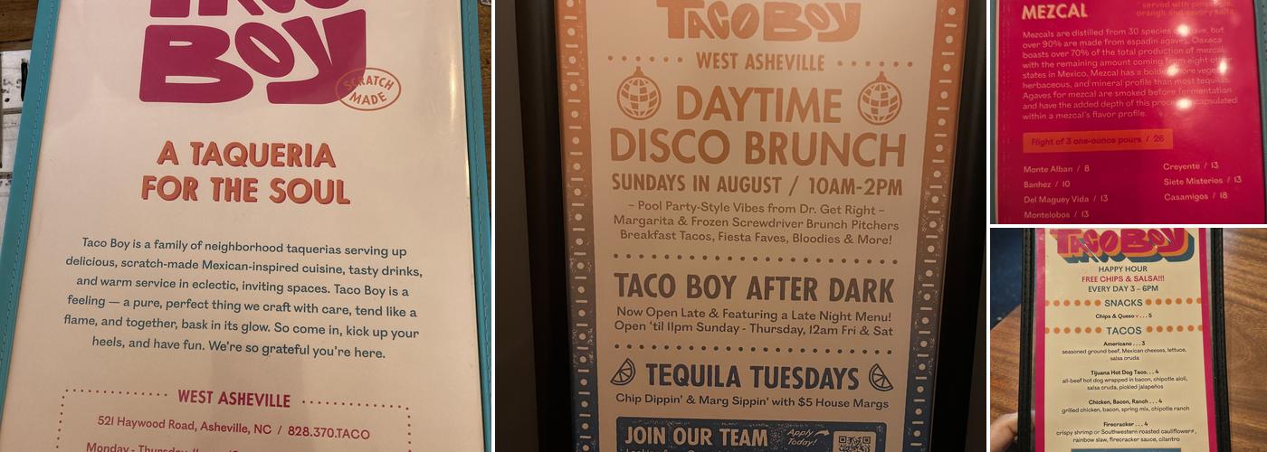 Taco Boy West Asheville Menu