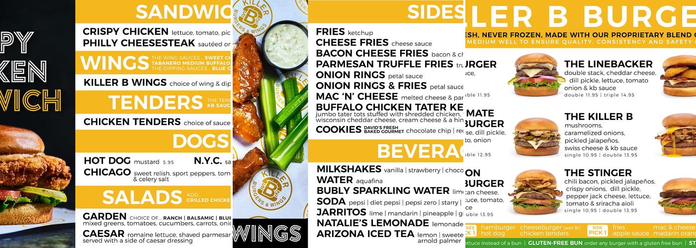 Killer B Burgers & Wings Menu