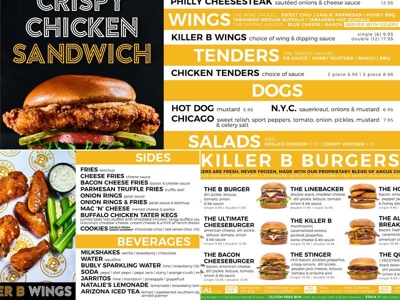 Killer B Burgers & Wings Menu