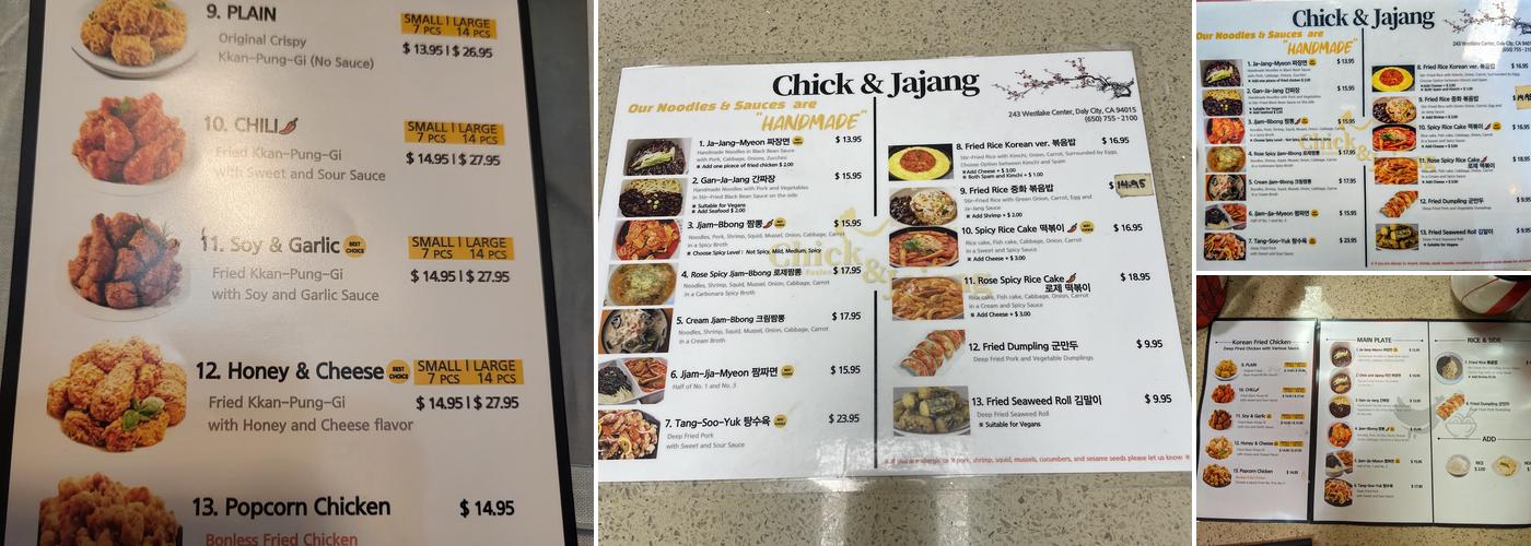 Chick & Jajang Menu