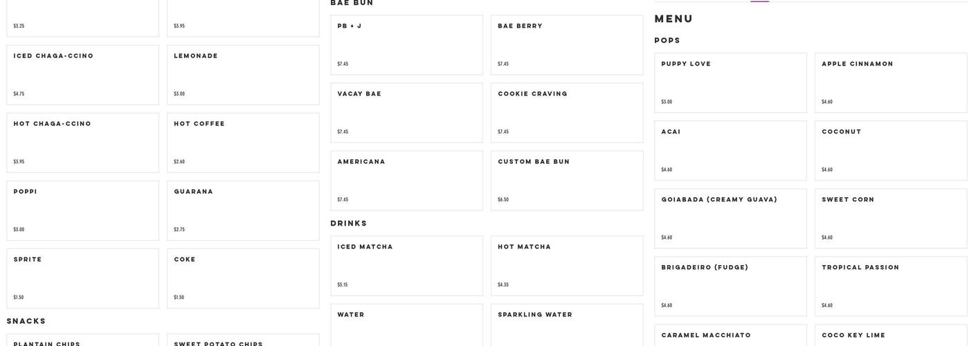 Sorbae Frozen Treats Menu