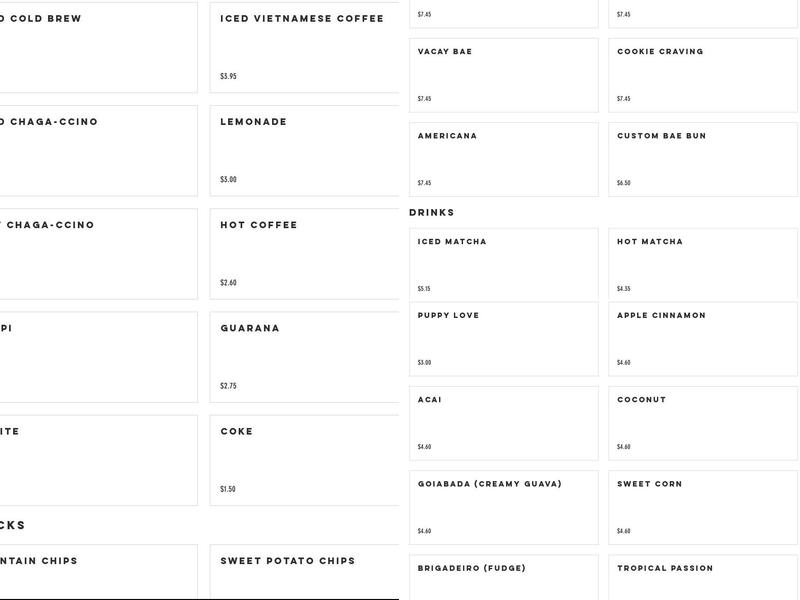 Sorbae Frozen Treats Menu