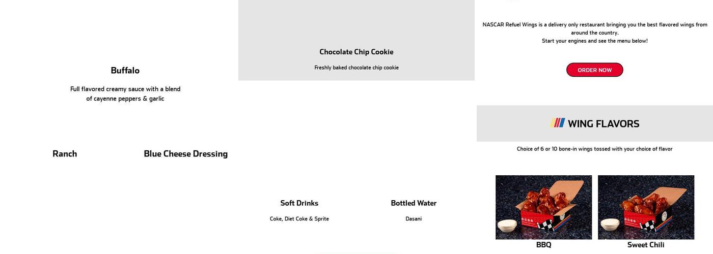 NASCAR Wings Menu