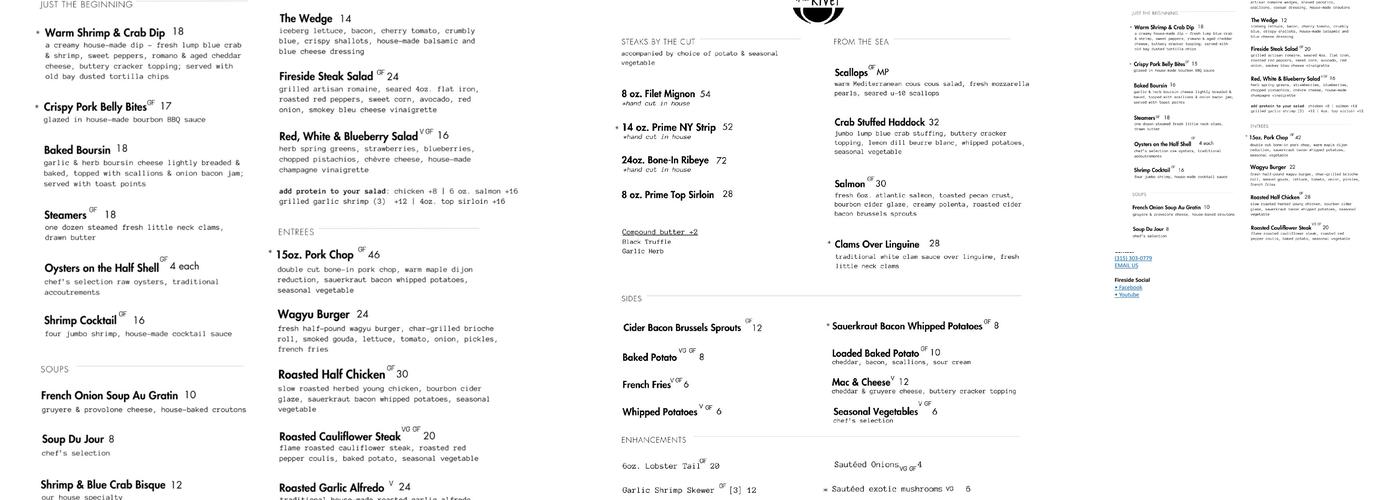 Fireside By The River Menu