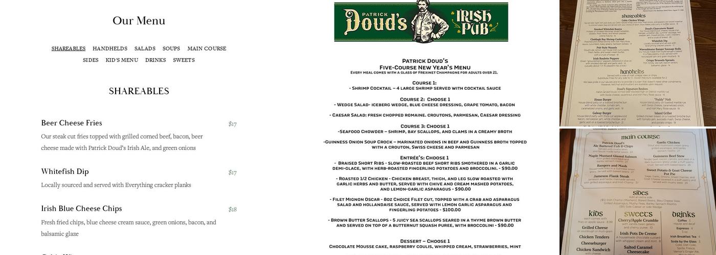 Patrick Doud's Irish Pub Menu