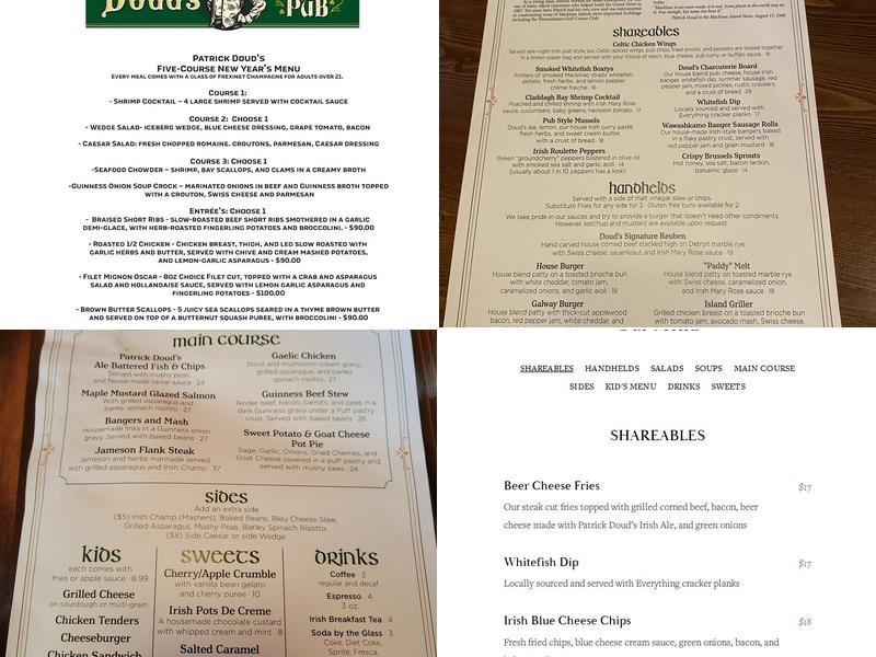 Patrick Doud's Irish Pub Menu