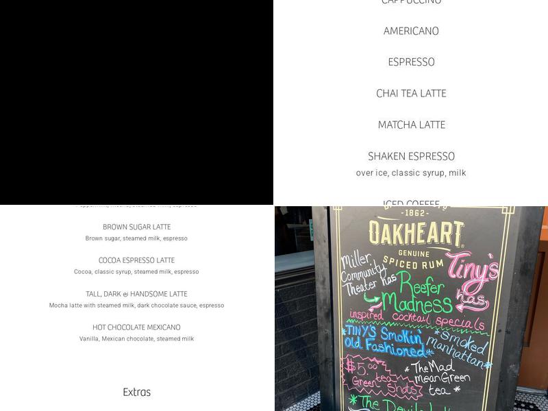 Tiny's Coffee Bar Menu