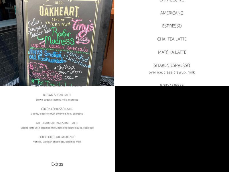Tiny's Coffee Bar Menu