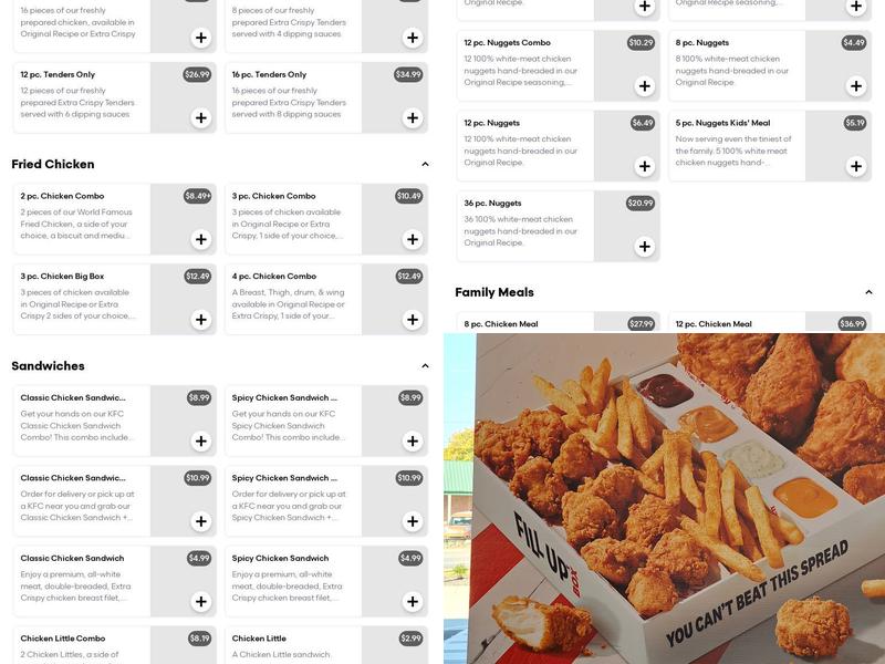 KFC Menu