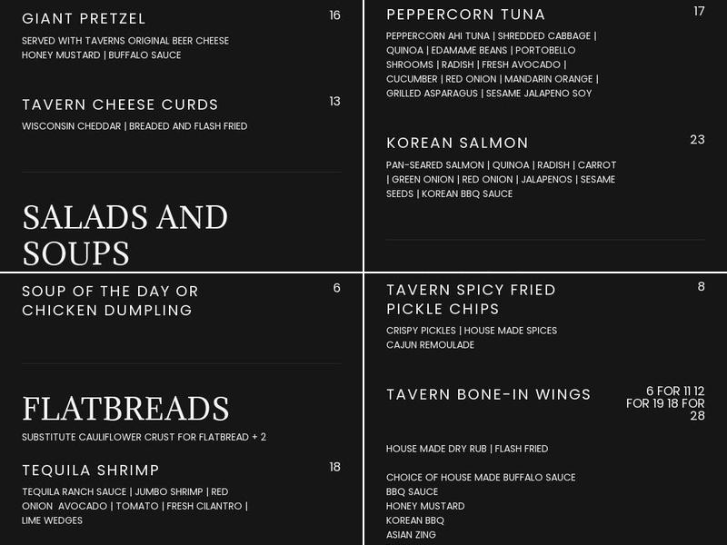Tavern on the Lake Menu