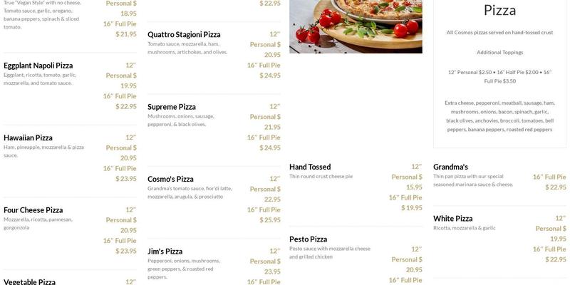 Gianluca's Italian Bar Menu