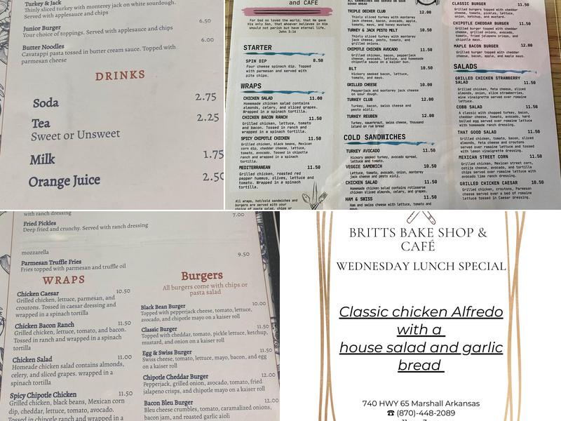 Britt's Bake Shop and Cafe Menu