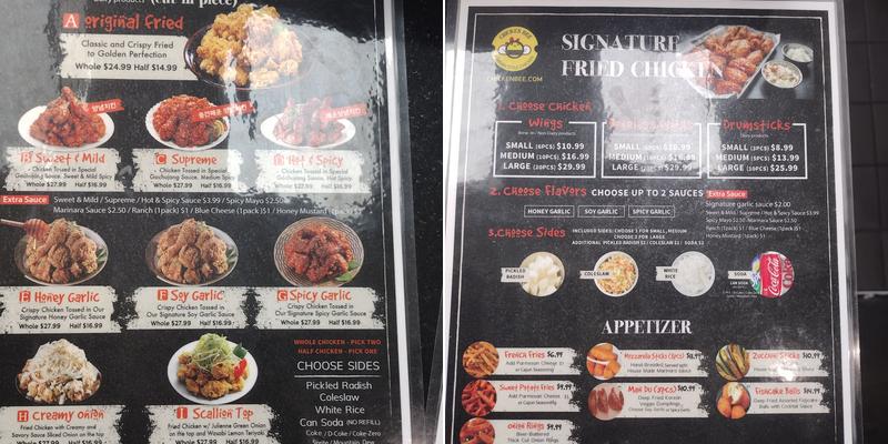 Chicken Bee Menu