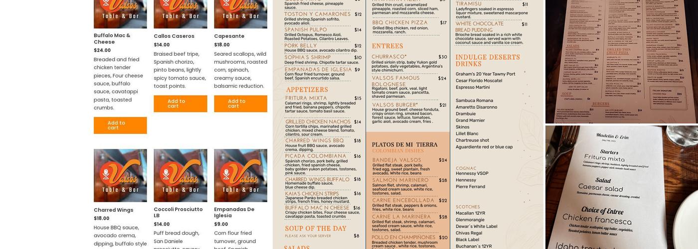 Valsos Table and Bar Menu