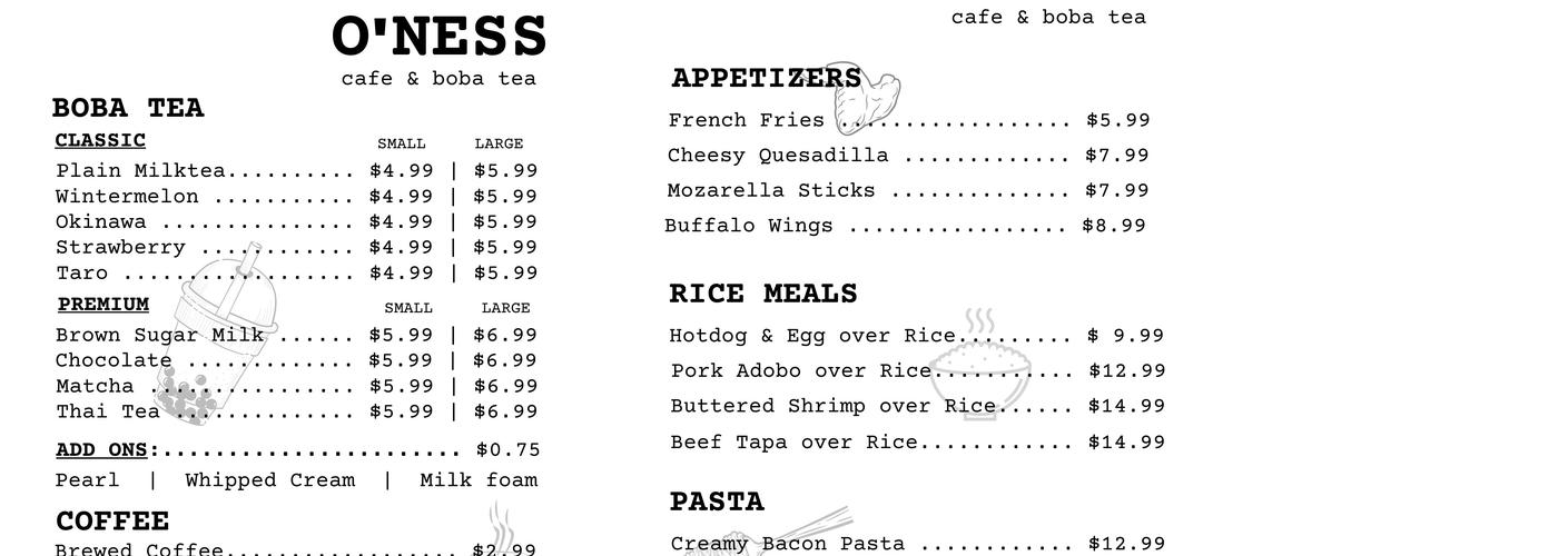 O’Ness Cafe Menu