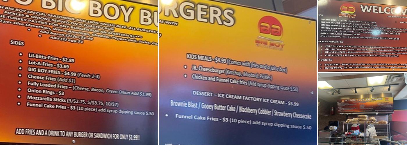 Big Boy Burgers Menu