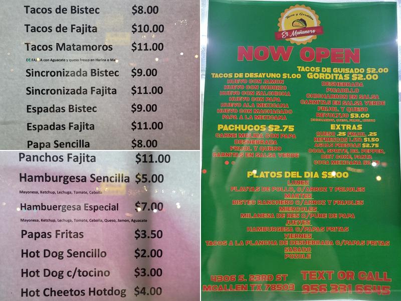 El Mañanero - Tacos & Gorditas Menu