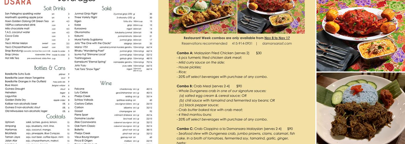 Damansara Co. Menu