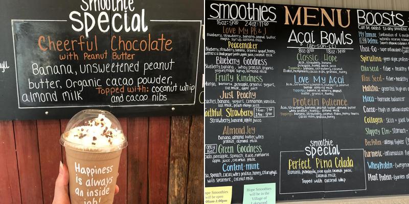 Hope Smoothies Menu