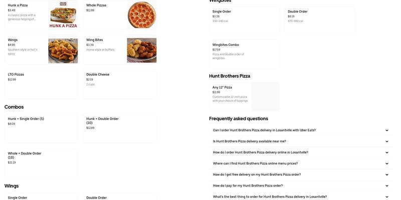 Hunt's Brother's Pizza Menu